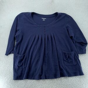 Roaman's Shirt Women's 4X 34/36 Tunic 3/4 Sleeve Scoop Neck Pleated Pockets